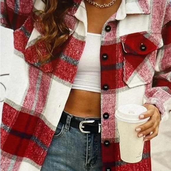 Automet Women’s M Flannel Plaid Button Down Long Sleeve Shirt Jacket - Picture 5 of 10